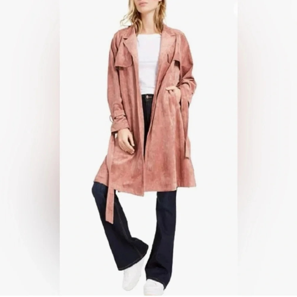OAT New York Faux Suede Trench Coat in Color Blush